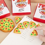 7pcs/box Simulation Box Pizza Shaped Eraser Creative Student Stationery