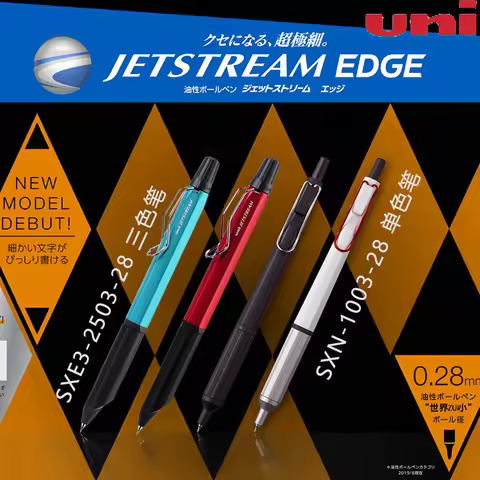 uni JETSTREAM EDGE Multifunction Ballpoint Pen,SXE3 0.28mm Fine Smooth Hybrid Ink(Black/Red/Blue)For