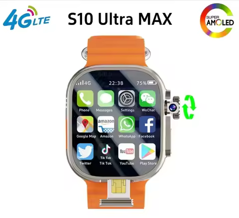 S10 Ultra Max Smartwatch 4G Android 10.0 2.2inch Amoled Rotary Camera Video Call GPS WIFI App Downlo