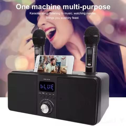 2-in-1 Dual Microphone Wireless Karaoke Stereo Subwoofer HIFI SDRD SD309 Speaker Sets Home Outdoor P