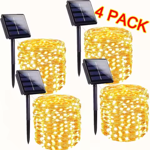 4Pcs 160ft Solar String Lights - 400Pcs Led Outdoor Fairy Lights, 8 Modes, Waterproof for Garden, Te