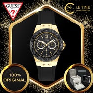 [Authentic] Guess Limelight Crystal Multi Function Chronograph Black Gold Plated Silicone Strap Quartz Sport Women Ladies Watch Jam Tangan Wanita Perempuan W1053L1