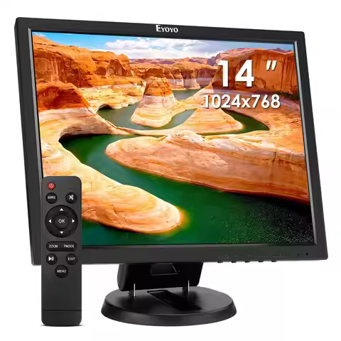 Eyoyo 14 Inches LCD HDMI Monitor 1024x768 Small VGA Display Desktop Monitor for Security Cameras wit