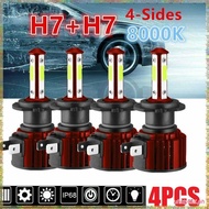 [L U T I] 4X 4-Sides H7+H7 Combo LED Headlight Bulb Kit 8000K Blue Hi&Lo Beam 30000LM