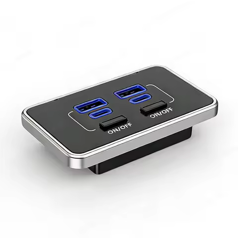 4-Port 12V USB Charger Socket 78W Dual PD Type‑C & Dual QC3.0 Power Outlet Panel with Switch Fast Ch