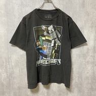 古著 Minecraft 短袖遊戲印花 T 卹，黑色，復古設計，M 碼