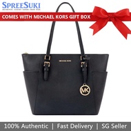 Michael Kors Handbag In Gift Box Tote Charlotte Leather Large Top Zip Tote Shoulder Bag Black # 35T0