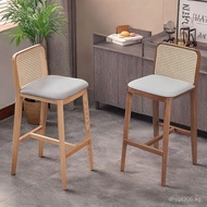 Backrest Chair Home Leisure Chair Chair Rattan Chair All Solid Wood Bar Chair Designer High Bar Stoo