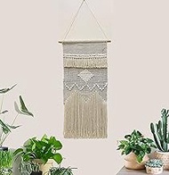 NATURE4U Woven Wall Hanging Home Decor Bohemian Beige Geometric Handmade Art Decor with Fringe and T