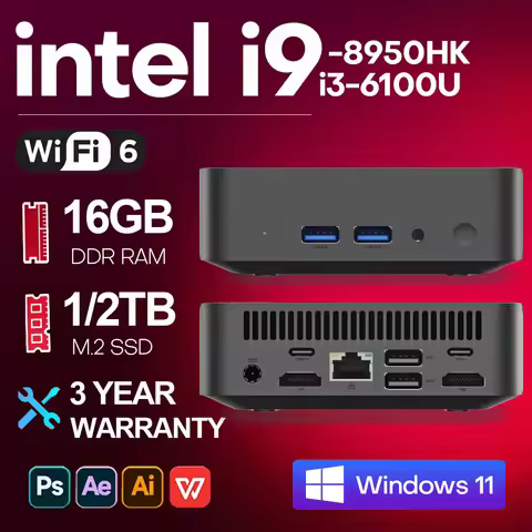 MINI PC Computer Core i9 8950HK i3 6100U Portable Desktop Computer 16GB RAM 1TB M.2 SSD Windows 11 S