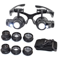 Watch Repair Magnifier 10X 15X 20X 25X LED Double Eye Jeweler Repair Glasses Loupe