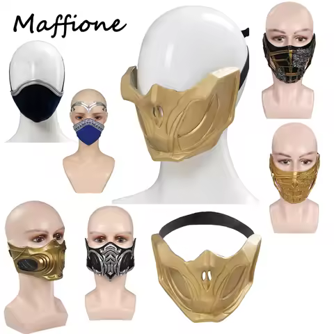 Mortal Cos Kombat 11 Cosplay Scorpion Latex Gloden Mask Helmet Masquerade Kitana Rolplay Accessory H