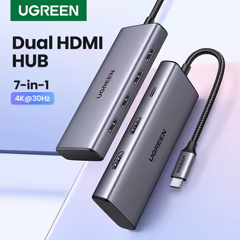 UGREEN Dual HDMI USB C HUB 7-in-1 Type-c to 4K HDMI PD 100W USB3.0/2.0 for Laptop Macbook Pro Air Do