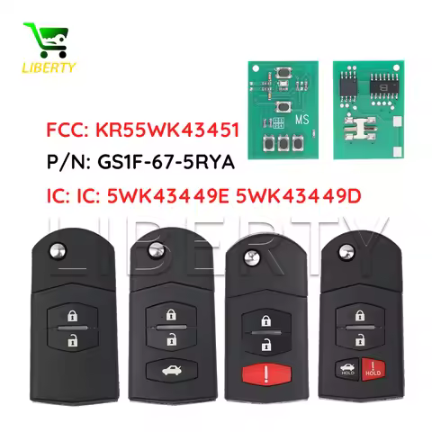 Liberty For Mazda 2 6 2007 - 2011 Remote Flip Car Key Fob FCC KR55WK43451 PN GS1F-67-5RYA 4D63 Chip
