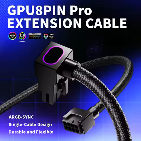 AIJS GPU 8PIN Extension Cable, Graphics Card Extension Cable ARGB with 5V 3Pin,18AWG 90° Right-Angle