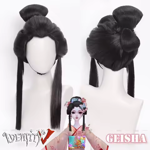 Identity V Geisha Michiko Cosplay Wig Amber Tears Black Hair Bun Ancient Style Hanfu Wigs For Women 