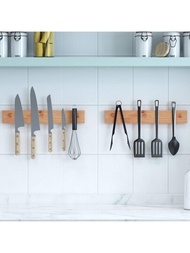 1入組南竹製磁吸刀架，可牢固吸附刀具和餐具，適用於家用廚房壁掛收納