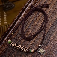 Tibetan Nine-Eyed Dzi Bead Pendant Hand-Braided Rope Necklace Tibetan Retro Wenwan Agate Four-Eyed D