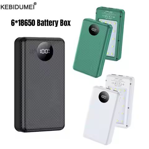 DIY 6*18650 Battery Power Bank Case 5V Dual USB Type C Battery Holder Shell No Soldering Storage Box