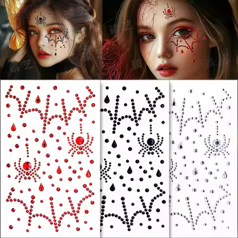 3 Halloween dark spider costume stickers, black gem stickers, versatile design, DIY retro style stic
