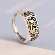 倾色招财貔貅S925纯银戒指男女活口算盘可调节霸气方戒中国风Colorful Lucky Pixiu S925 Pure Silver Ring with Adjustable Male and Female Alive Abacus, Dominant Sq