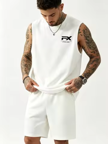 100% cotton men's summer sleeveless top FX Print Crew Neck Tank Loose Gym Sleeveless Shirts Men Stre