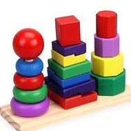 Colorful wooden 3-column cube stacking toy, intelligent and intellectual stacking toy for babies