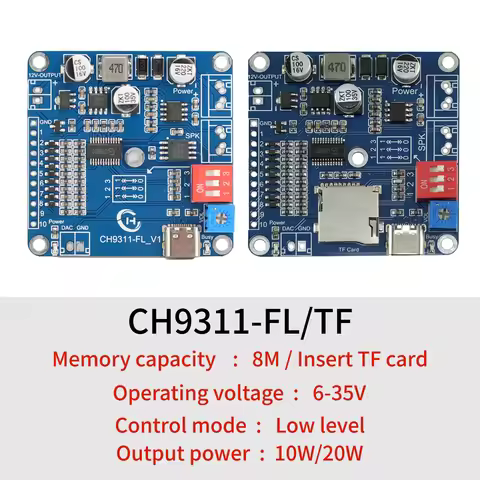 20W Sound Playback Board,CH9311 Programmable Combination/Background Voice Player Module I/O Trigger 