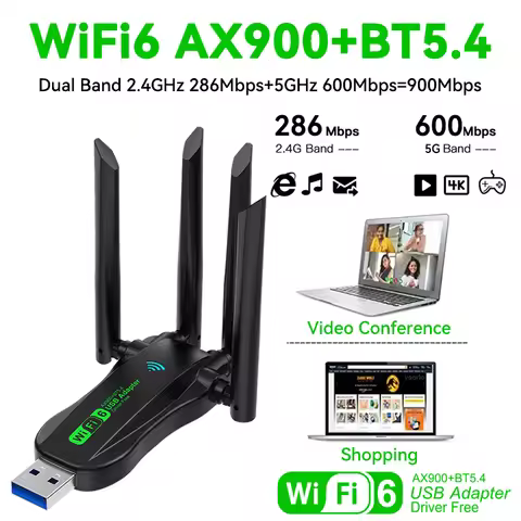 AX900 WIFI6 USB Adapter 2IN1 Bluetooth 5.4 Dual Band 2.4G&5G 900Mbps WiFi 6 802.11AX USB3.0 Wireless