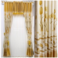 Gorden blackout mewah satu set kain tebal lembut motif bunga tulip gold