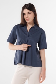 MINIMAL - Alina - Blus V Neck Kerah Skipper - Navy