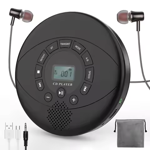 portable cd player with bluetooth rechargeable discman with speaker and earbuds walkman cd with spea