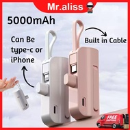 5000mAh Mini Powerbank Small 5000mAh with Built in Cable Type C &amp; iPhone Cable Power Bank Fast Charging Powerbank