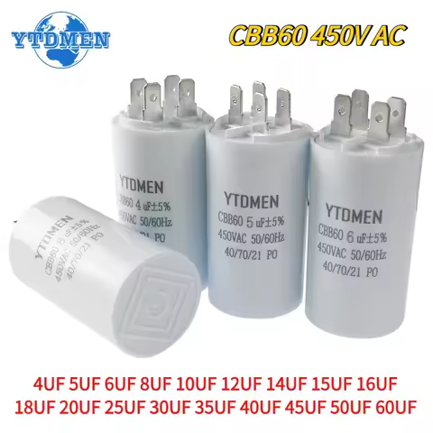 1PCS CBB60 Starting Capacitor 450VAC 4pin Double Insert Electric Replacement Motor Run Capacitors 4U