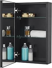 Fundin Medicine Cabinet 14 x 24 inches Mirror Size, Recessed or Surface Mount, Black Aluminum Bathroom Wall Cabinet with Mirror and Adjustable Shelves.