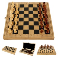 Wooden Chess Set Folding Chess Board Game Set Portable Travel Chess Checkers Suit Beginner Chess Set