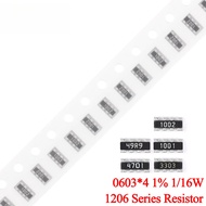 100PCS 1206 0603*4 Network Resistor 1% 1/16W 10 20 22 30 33 36 39 47 49.9 51 56 68 75 82 100 120 150