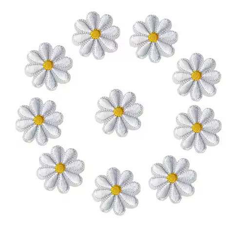 10PCS Embroidered Sew Iron On Patches White Flowers Badges Daisy 4CM For Bag Jeans Hat T Shirt DIY A