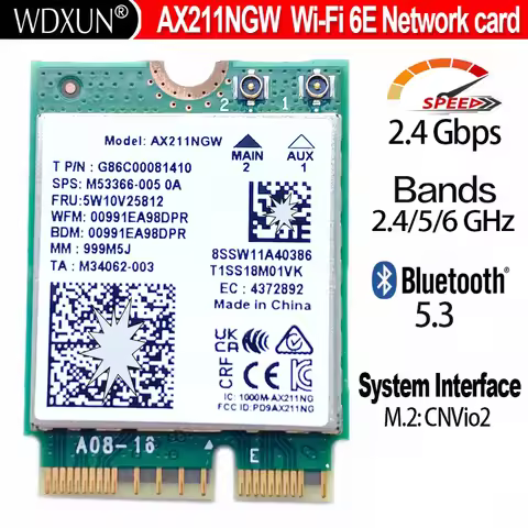 AX211NGW Tri Band 2.4G/5G/6Ghz WI-FI 6E Wireless Wifi Card Network Adapter BT 5.3 AX211 M.2 KeyE CNV
