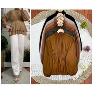 ASKA.ID - NISHI SMOKE CRINKLE BLOUSE TOP RUBBER PULL BLOUSEWanita
