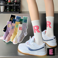E. Stylem0260 Letter Socks ins Style Women White Couple Trendy
