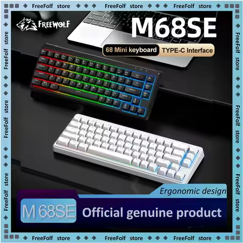 FREEWOLF M68SE 68 key wired mini keyboard, designed ergonomically, Dazzling lights And compatible wi
