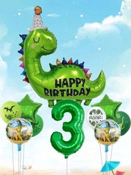 10入組快樂生日恐龍數字星星鋁箔氣球