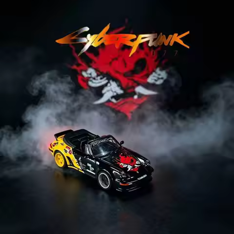 Rhino Model 1:64 Porsche 911 Turbo Cabriolet 930 Johnny Silverhand Cyber 2077 Diecast Car Model Coll