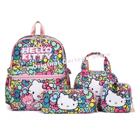 4 Piece Set Hello Kitty Sanrio Kuromi Melody Cartoon Student Backpack Cute Bag Large Capacity Backpa