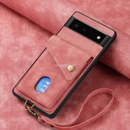 Phone Case For Google Pixel 6 6A 6Pro Pixel6Pro Pixel6A 2023 Casing Card Slot Vintage Luxury Leather