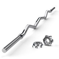 47" EZ Curl Bar Weight Lifting Bar, for Hip Thrusts/Squats/Lunges, 1-inch Weight Plates Curling Bar 