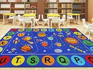 Capslpad Outer Space Classroom Rugs 6.6'x9.8' Non Slip ABC Alphabet Classroom Rug Elementary Solar S