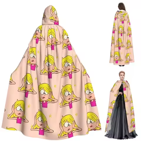 Lizzie Mcguire Cartoon Long Hooded Cloak Witch Medieval Costume Cosplay Cape HalloweenVampire Adult 
