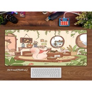 Kawaii Squirrel Desk Pad, Full desk mousepads,Cute Tree House Mouse Pad Mat,Desktop Keyboard Laptop Desk Mat,Forrest Cabin Desk Compuer Mat